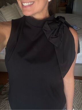 Ann Taylor Black Sleeveless Bow-Neck Blouse Large Petite